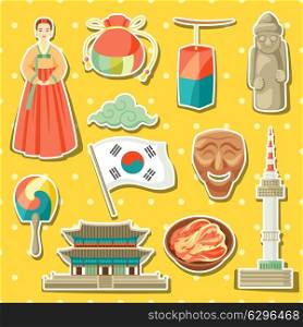 Korea icons set. Korean traditional sticker symbols and objects. Korea icons set. Korean traditional sticker symbols and objects.