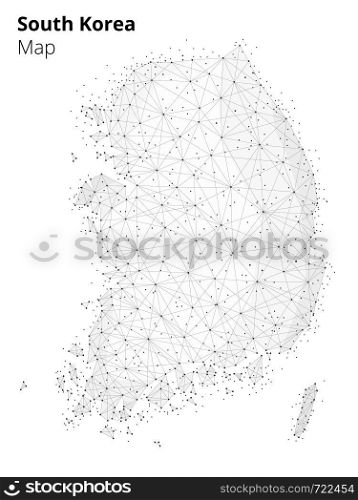 Korea map illustration in blockchain technology network style isolated on white background. Block chain polygon peer to peer network connected lines technique. Cryptocurrency fintech business concept. South korea in blockchain technology network style