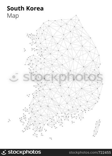 Korea map illustration in blockchain technology network style isolated on white background. Block chain polygon peer to peer network connected lines technique. Cryptocurrency fintech business concept. South korea in blockchain technology network style