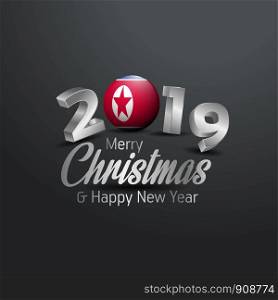 Korea North Flag 2019 Merry Christmas Typography. New Year Abstract Celebration background