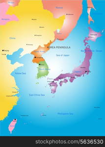 Korea peninsula vector color map