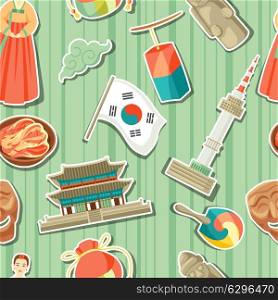 Korea seamless pattern. Korean traditional sticker symbols and objects. Korea seamless pattern. Korean traditional sticker symbols and objects.