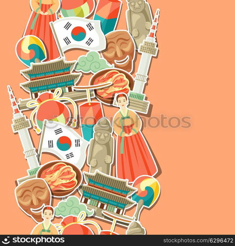 Korea seamless pattern. Korean traditional sticker symbols and objects. Korea seamless pattern. Korean traditional sticker symbols and objects.