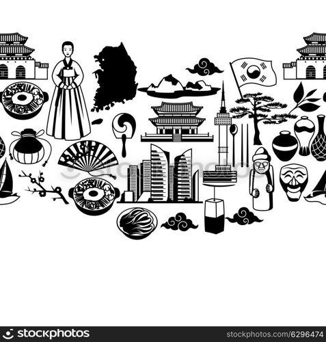 Korea seamless pattern. Korean traditional symbols and objects. Korea seamless pattern. Korean traditional symbols and objects.