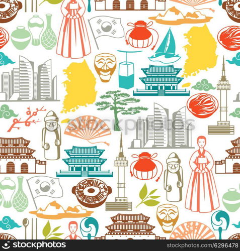 Korea seamless pattern. Korean traditional symbols and objects. Korea seamless pattern. Korean traditional symbols and objects.