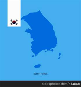 Korea South Country Map with Flag over Blue background. Vector EPS10 Abstract Template background