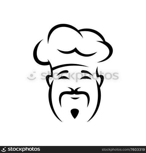 Korean cook isolated smiling baker or waiter. Vector chef at restaurant kitchen or cuisine, outline portrait. Waiter or baker isolated Korean chef cook