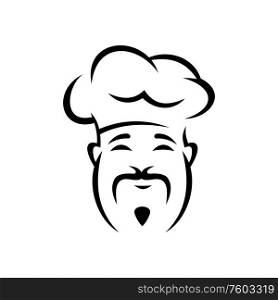 Korean cook isolated smiling baker or waiter. Vector chef at restaurant kitchen or cuisine, outline portrait. Waiter or baker isolated Korean chef cook