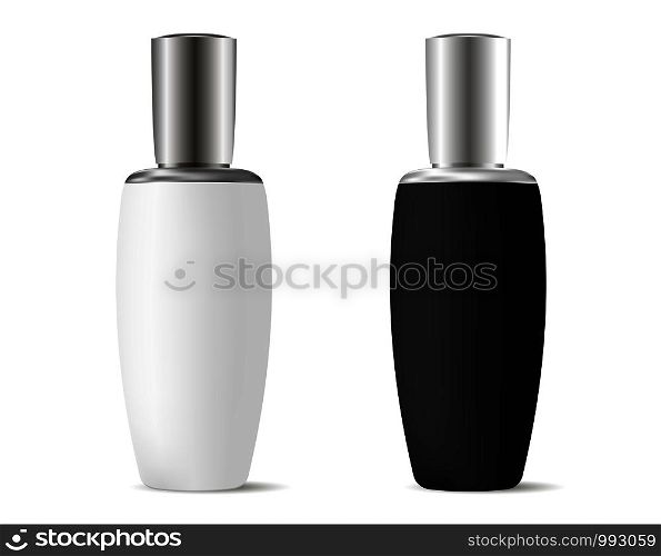 korean, cosmetic, bottle, package, mockup, gold, product, template, shampoo, lotion, pump, beauty, skin, oil, care, tube, vector, 3d, background, cream, luxury,. Black and white bottles for cosmetics silver cap