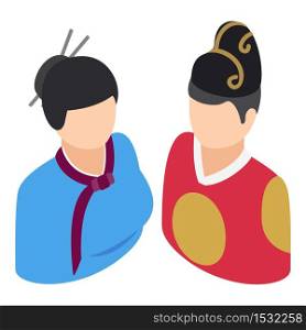 Korean couple icon. Isometric illustration of korean couple vector icon for web. Korean couple icon, isometric style