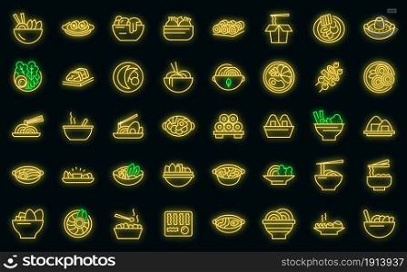 Korean cuisine icons set. Outline set of korean cuisine vector icons neon color on black. Korean cuisine icons set vector neon