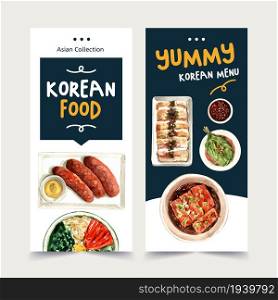 Korean food flyer design with ramyeon watercolor illustration.