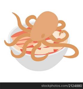 Korean food icon isometric vector. Fresh octopus and raw meat for bbq. Korean cuisine restaurant, asian food. Korean food icon isometric vector. Fresh octopus and raw meat for bbq