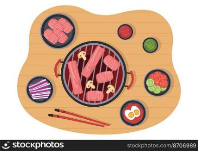 Korean Food Set Menu of Various Traditional or National Delicious Cuisine Dish in Flat Cartoon Hand Drawn Templates Illustration
