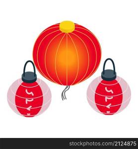 Korean lantern icon isometric vector. Red oriental paper flashlight icon. Lotus lantern festival, buddha birthday. Korean lantern icon isometric vector. Red oriental paper flashlight icon