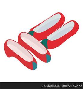 Korean shoes icon isometric vector. Two pair of colorful red korean rubber shoes. Traditional footwear, part of national costume, culture. Korean shoes icon isometric vector. Two pair of colorful red korean rubber shoes