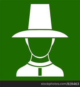 Korean soldier in historic uniform icon white isolated on green background. Vector illustration. Korean soldier in uniform icon green