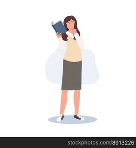 Korean student character. Full length of female student in school uniforms holding a book and thinking something. Learning Education concept.