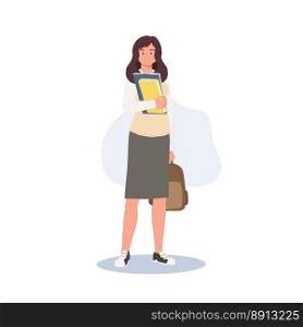 Korean student character. Full length of female student in school uniforms holding book and bag. Learning and Education concept.