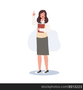 Korean student character. Full length of Female student in school uniforms pointing index finger, got some idea. Learning Education concept.