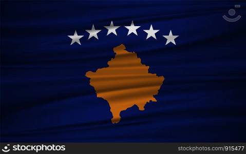 Kosovo flag vector. Vector flag of Kosovo blowig in the wind. EPS 10.