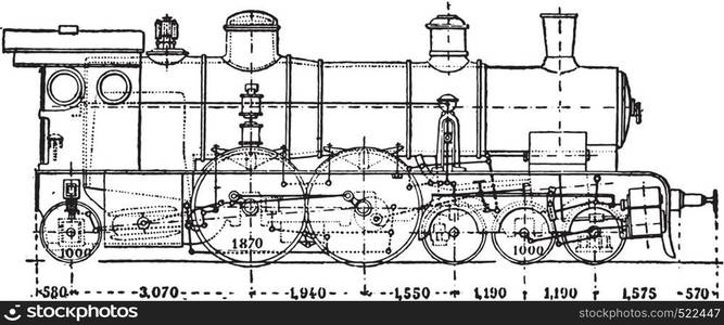 Krauss locomotive has axle auxiliary motor, vintage engraved illustration. Industrial encyclopedia E.-O. Lami - 1875.