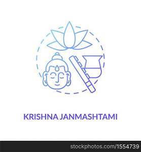 Krishna janmashtami concept icon. National indian festival, Krishna worship day idea thin line illustration. Religious holiday celebration. Vector isolated outline RGB color drawing. Krishna janmashtami concept icon