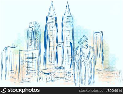 kuala lumpur. abstract silhouette of city on multicolor background
