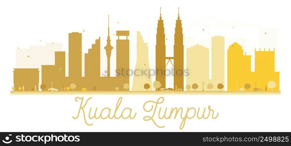 Kuala Lumpur City skyline golden silhouette. Vector illustration. Simple flat concept for tourism presentation, banner, placard or web site. Business travel concept. Cityscape with landmarks
