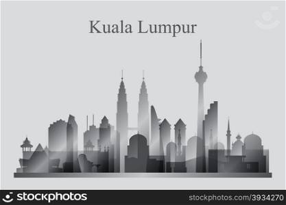 Kuala Lumpur city skyline silhouette in grayscale, vector illustration
