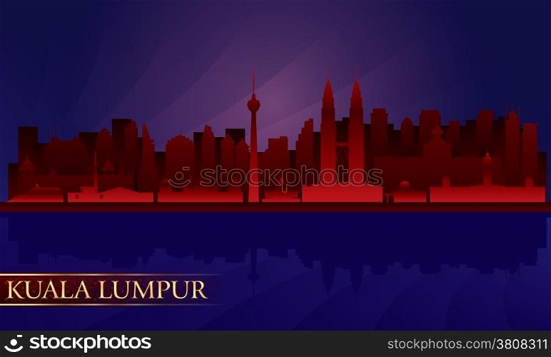 Kuala Lumpur night city skyline. Vector silhouette illustration