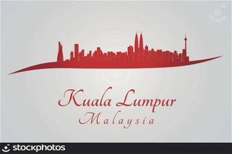 Kuala Lumpur skyline in red and gray background in editable vector file