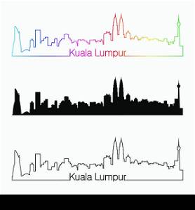 Kuala Lumpur skyline linear style with rainbow in editable vector file