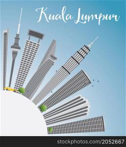 Kuala Lumpur Skyline with Gray Buildings, Blue Sky and Copy Space. Vector illustration. Business travel and tourism concept with place for text. Image for presentation, banner, placard and web site.