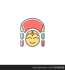 Kumari RGB color icon. Hindu goddess. Living embodiment worshipped by Buddhists. Girl in traditional clothes. Durga incarnation. Isolated vector illustration. Simple filled line drawing. Kumari RGB color icon