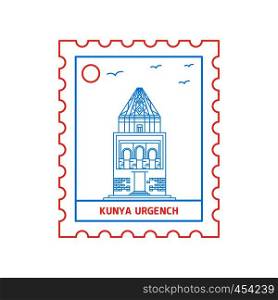 KUNYA URGENCH postage stamp Blue and red Line Style, vector illustration