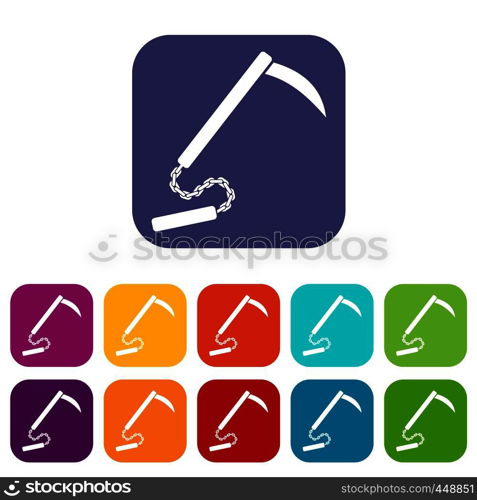 Kusarigama icons set vector illustration in flat style In colors red, blue, green and other. Kusarigama icons set flat
