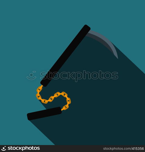 Kusarigama, Japanese weapon icon. Flat illustration of kusarigama, Japanese weapon vector icon for web on baby blue background. Kusarigama, Japanese weapon icon, flat style