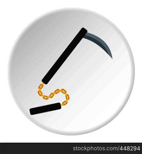 Kusarigama, Japanese weapon icon in flat circle isolated vector illustration for web. Kusarigama, Japanese weapon icon circle