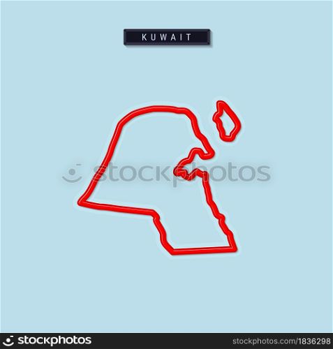 Kuwait bold outline map. Glossy red border with soft shadow. Country name plate. Vector illustration.. Kuwait bold outline map. Vector illustration