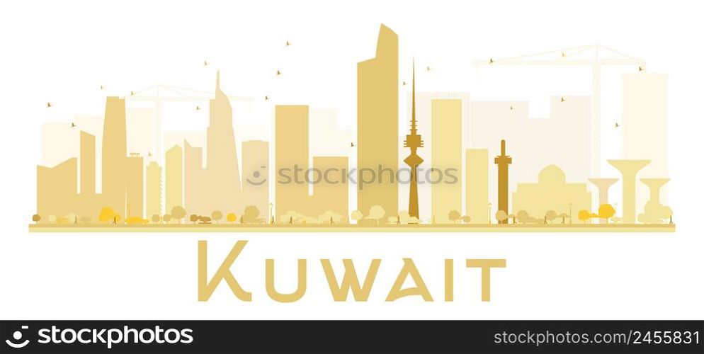 Kuwait City skyline golden silhouette. Vector illustration. Simple flat concept for tourism presentation, banner, placard or web site. Business travel concept. Kuwait isolated on white background