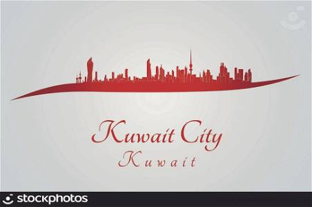 Kuwait City skyline in red and gray background in editable vector file