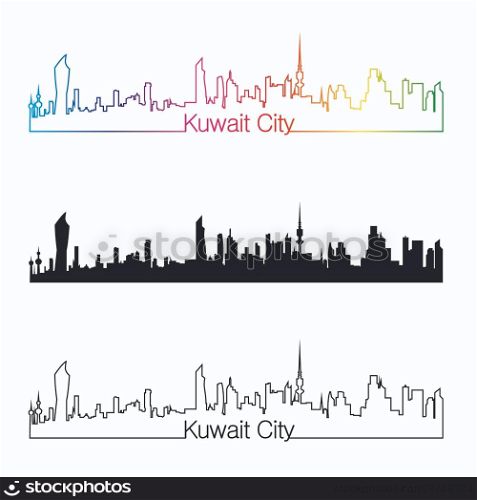 Kuwait City skyline linear style with rainbow in editable vector file