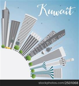 Kuwait City Skyline with Gray Buildings and Blue Sky. Vector Illustration. Business Travel and Tourism Concept with Copy Space. Image for Presentation Banner Placard and Web Site.