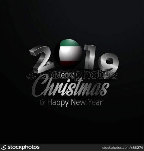 Kuwait Flag 2019 Merry Christmas Typography. New Year Abstract Celebration background