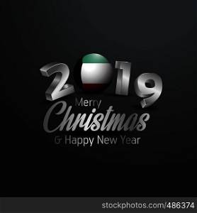 Kuwait Flag 2019 Merry Christmas Typography. New Year Abstract Celebration background