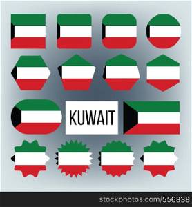 Kuwait Flag Collection Figure Icons Set Vector. White, Green, Red And Black Color On National Patriotic Symbol Of Unitary Constitutional Monarchy Western Asia Country Kuwait. Flat Cartoon Illustration. Kuwait Flag Collection Figure Icons Set Vector