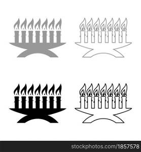 Kwanzaa candles glowing African holiday Seven candle on candlestick American ethnic cultural holiday set icon grey black color vector illustration flat style simple image. Kwanzaa candles glowing African holiday Seven candle on candlestick American ethnic cultural holiday set icon grey black color vector illustration flat style image