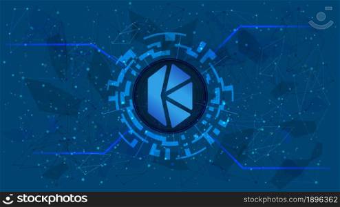 Kyber Network KNC token symbol of the DeFi project in a digital circle with a cryptocurrency theme on a blue background. Cryptocurrency icon. Decentralized finance programs. Copy space. Vector EPS10.