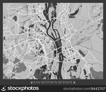 Kyiv Map - abstract monochrome design for interior posters, wallpaper, wall art, or other printing products. Vector illustration.. Kyiv Map - abstract monochrome design for interior posters, wallpaper, wall art, or other printing products. Vector illustration